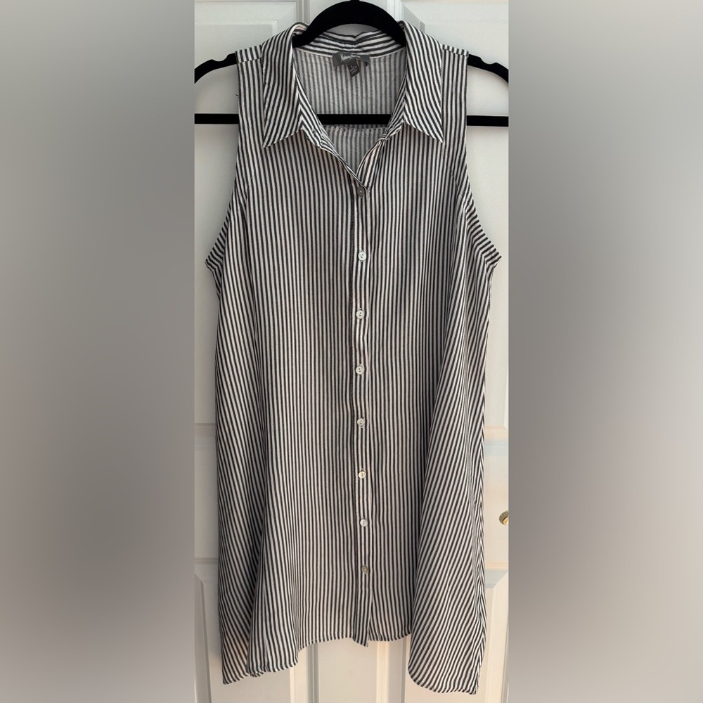 Neiman Marcus Black & White Striped Sleeveless Button Front Midi Dress Size L